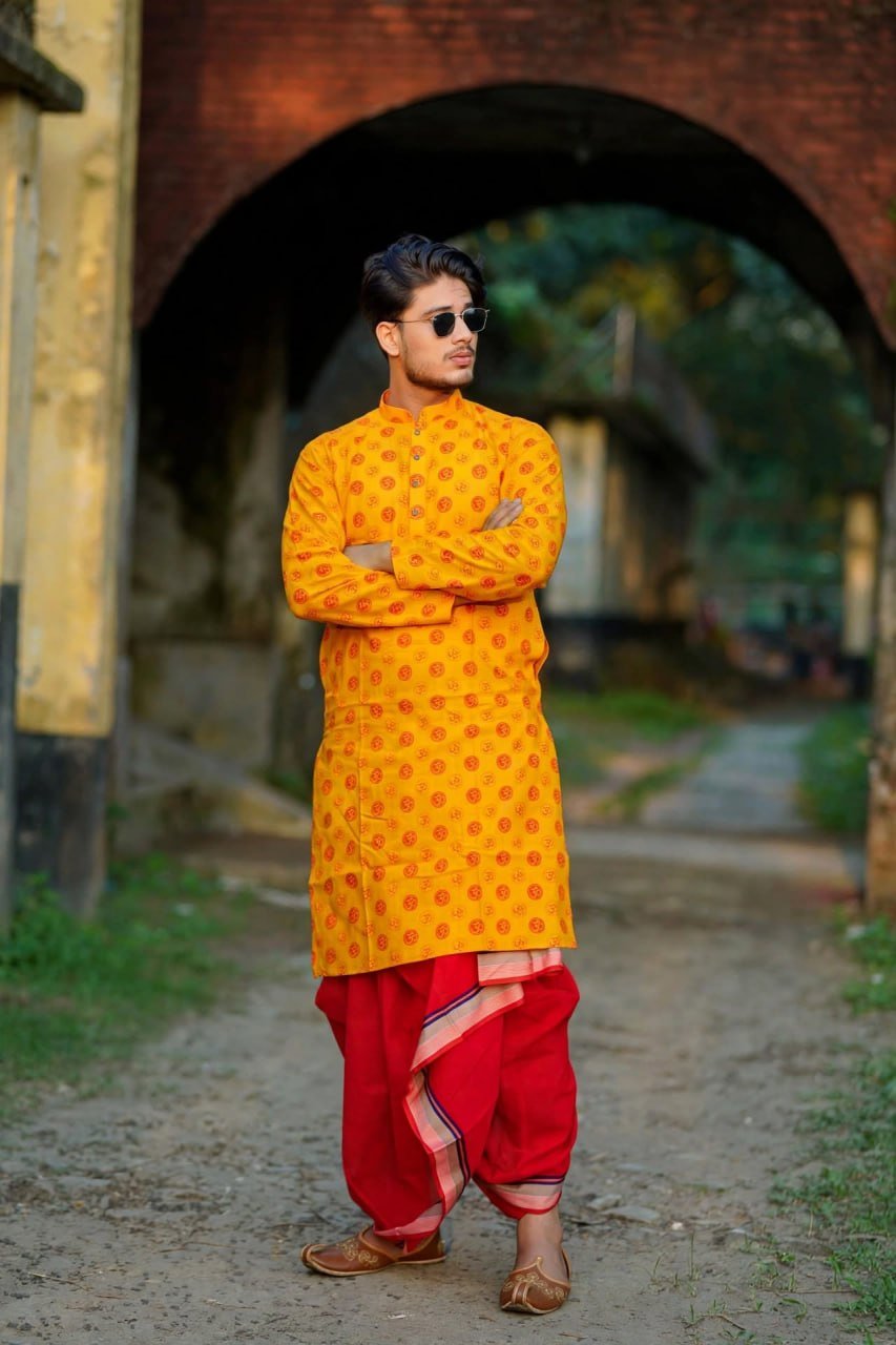 Premium Orange Cotton Panjabi
