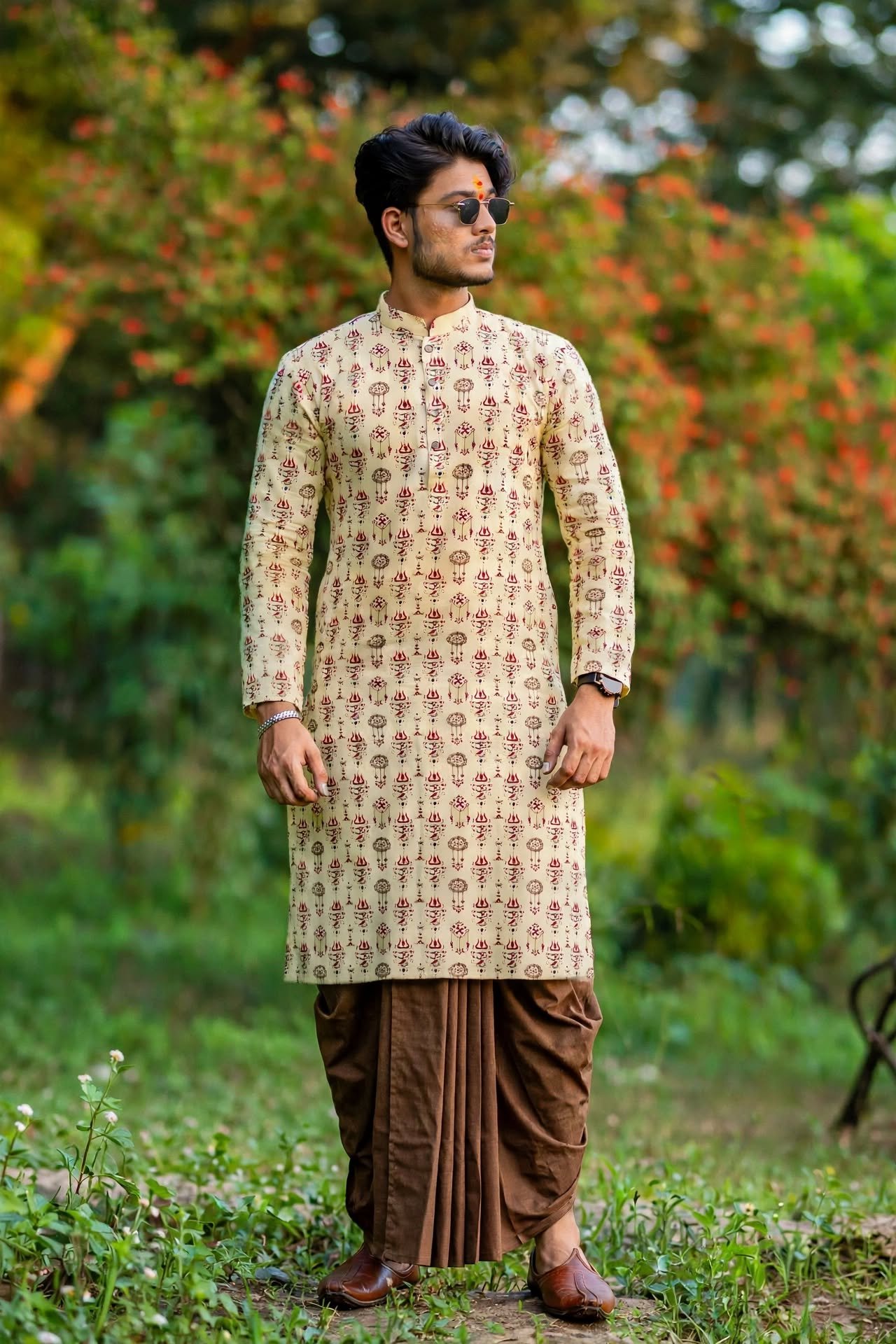 পূজা লাল-সাদা প্রিমিয়াম আড়ং কটন পাঞ্জাবি