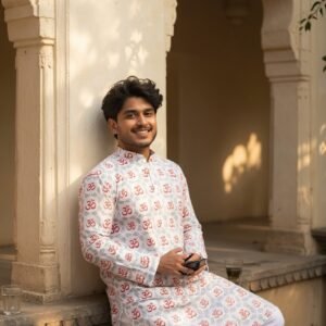 Puja Panjabi White Om